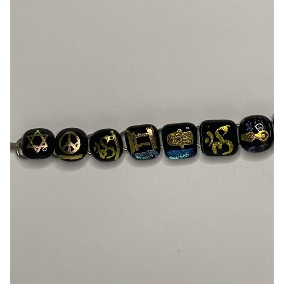 Coexist Peace Bracelet Religious Symbols Dichroic Glass Metallic Iridescent Foil - Picture 12 of 14